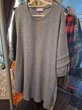 Teired 3/4 Sleeve Dress With Pockets